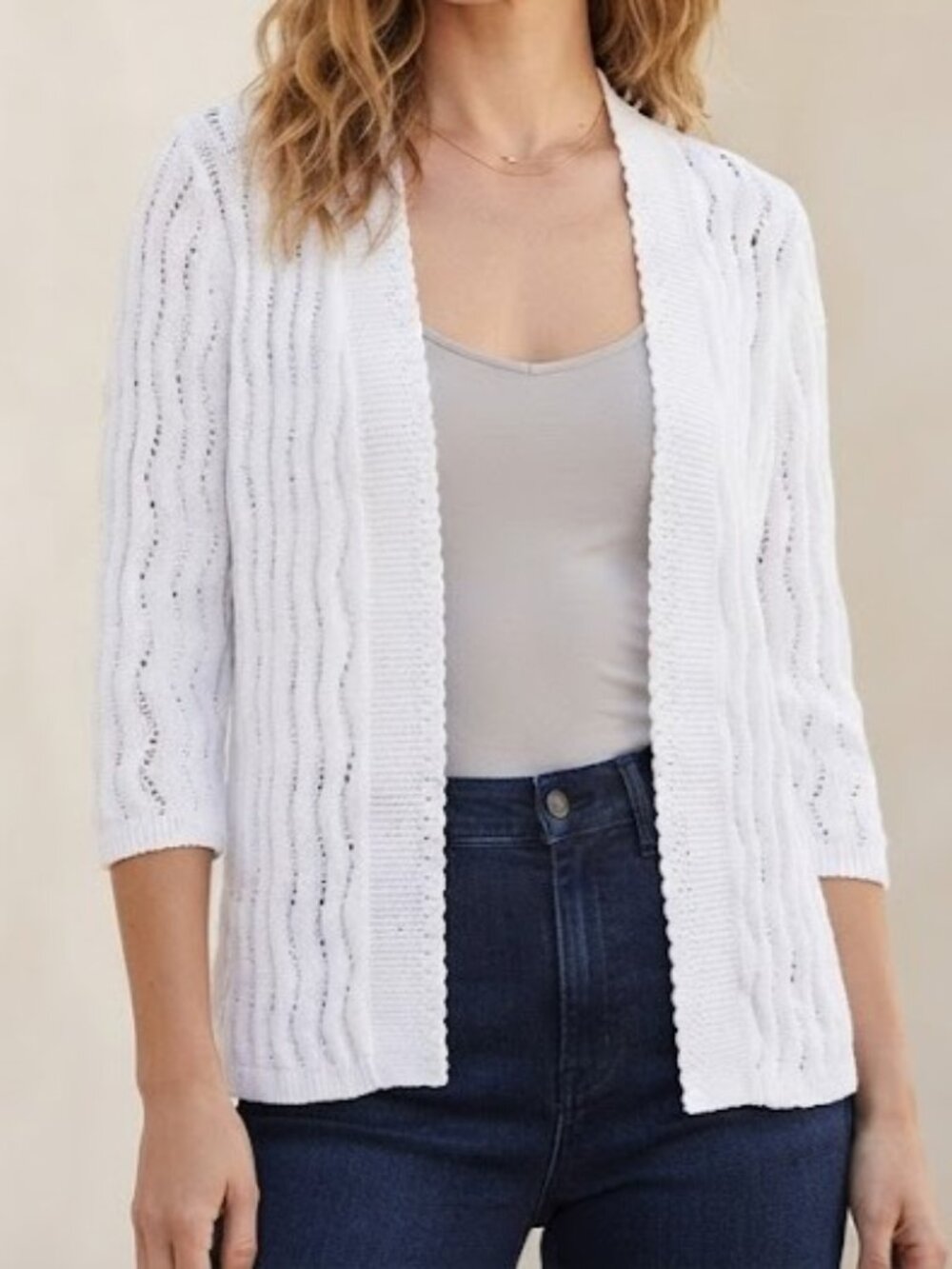White Open Cable Knit Cardigan